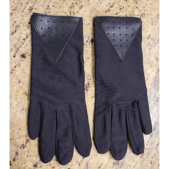 Vintage One Size Fits All Black Nylon Leather Stretch 8" Driving Gloves New?? - Picture 1 of 15